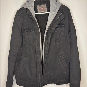 Levi Strauss Men's Black Jacket with Gray Hood Size Medium